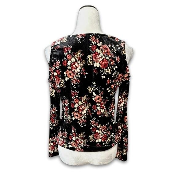 Pro Blue Blouse Cold Shoulder Long Sleeves Stretch Floral Multicolor W S NWOT - Picture 4 of 8